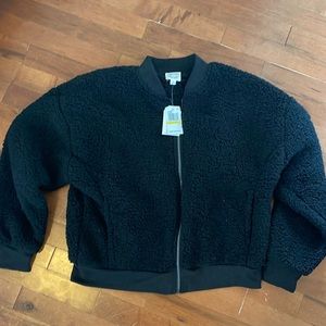 NWT Black teddy fleece bomber jacket